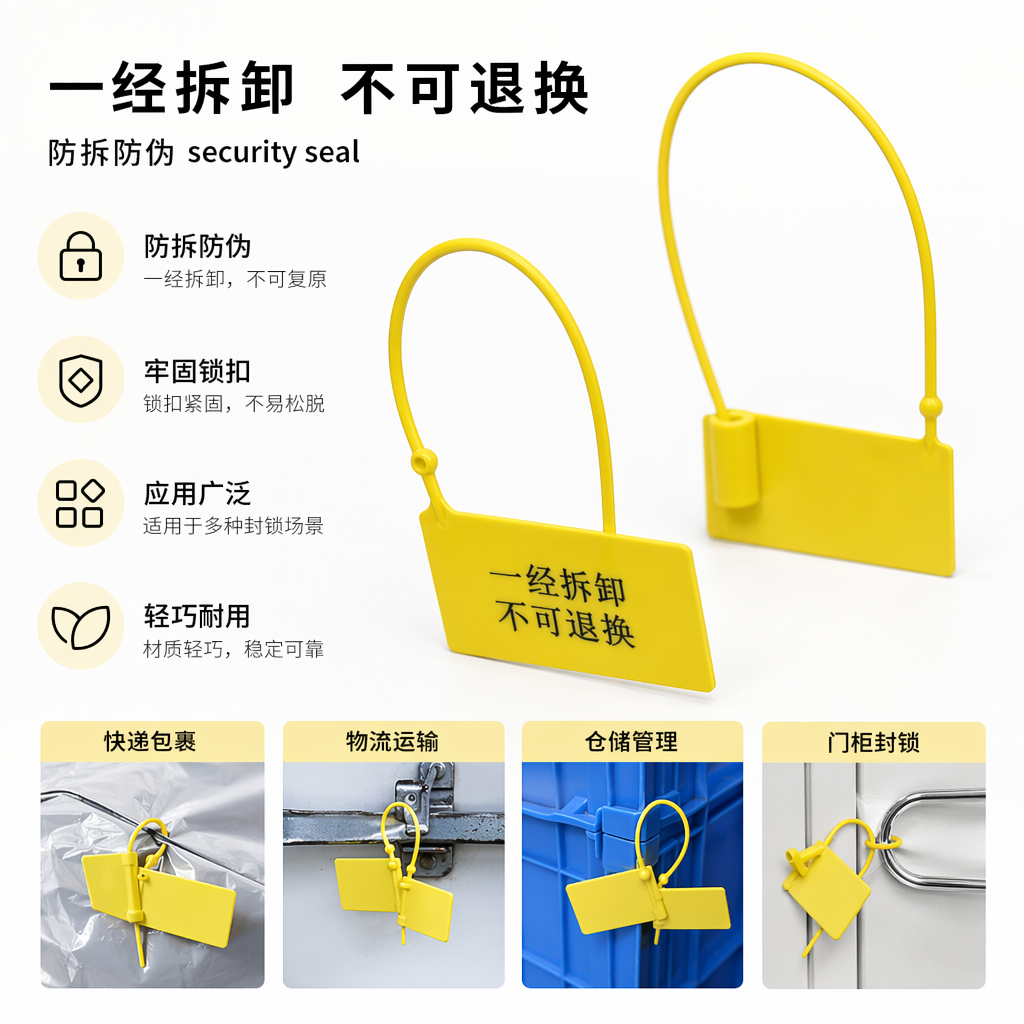 黄色封条标签 自粘防水防伪通用型办公家用密封标识