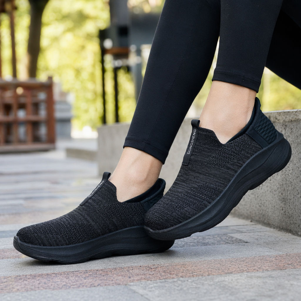 Grey knitted casual shoes are versatile, lightweight and breathable sports shoes for both men and women details Picture
