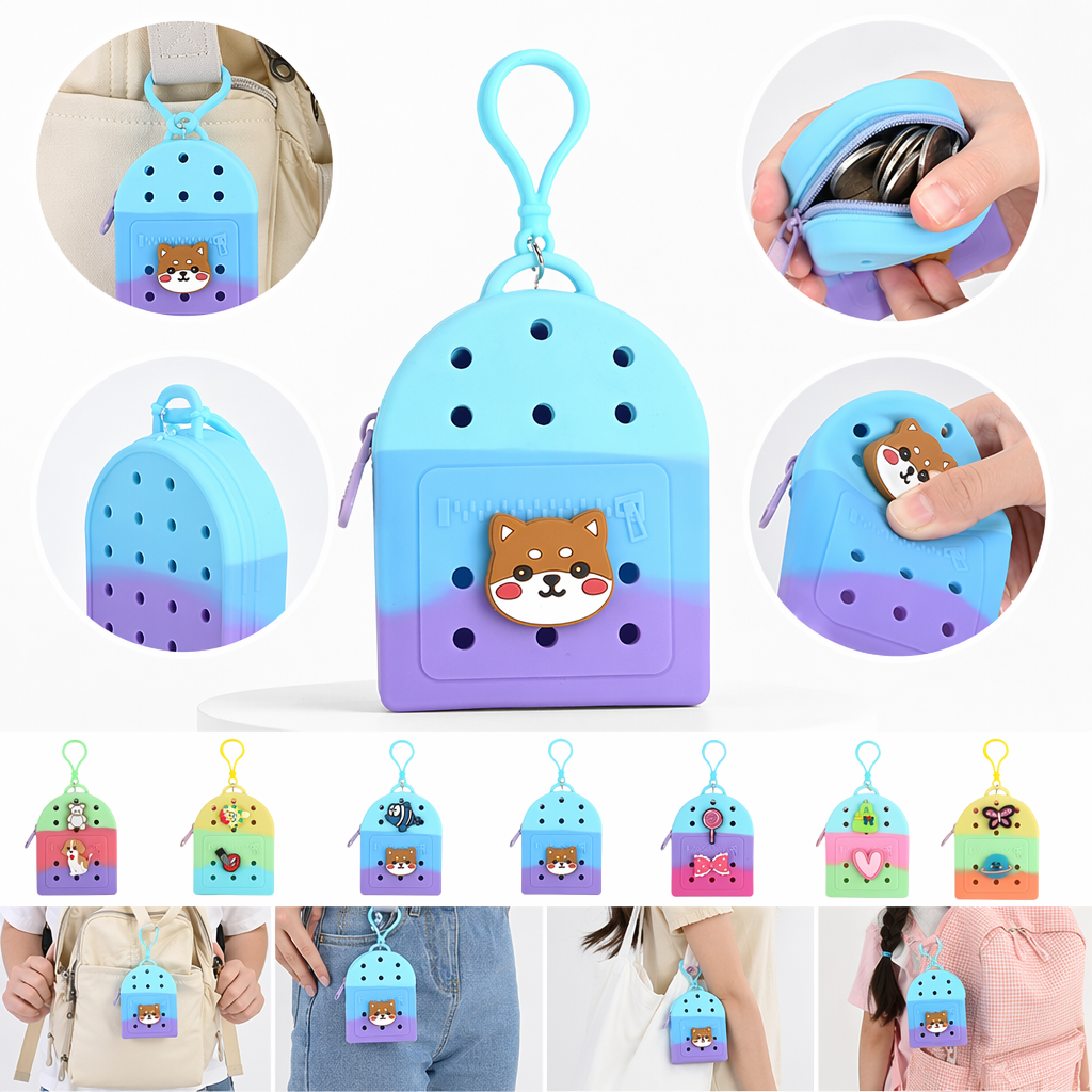 Colorful silicone keychain with cartoon decorative patches, cute and portable pendant