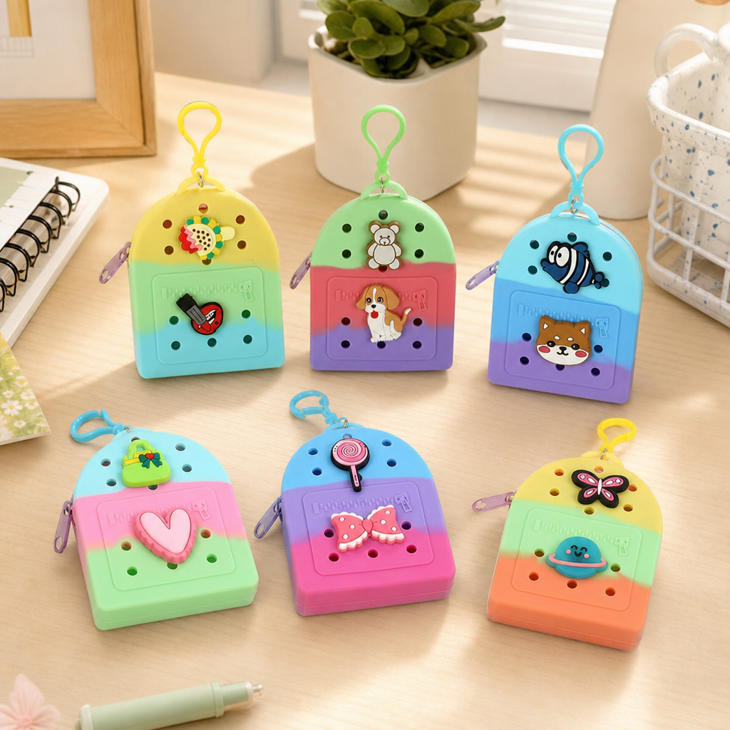 Colorful silicone keychain with cartoon decorative patches, cute and portable pendant details Picture