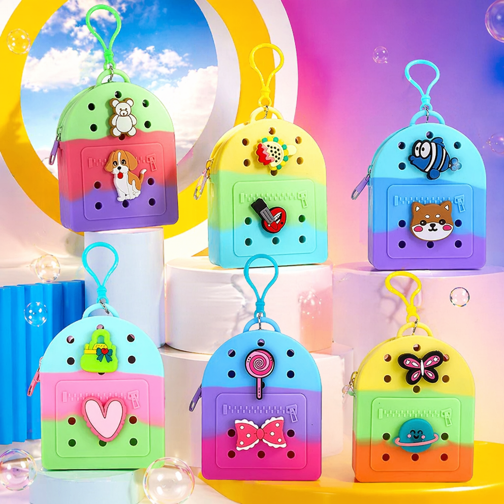Colorful silicone keychain with cartoon decorative patches, cute and portable pendant Specification image