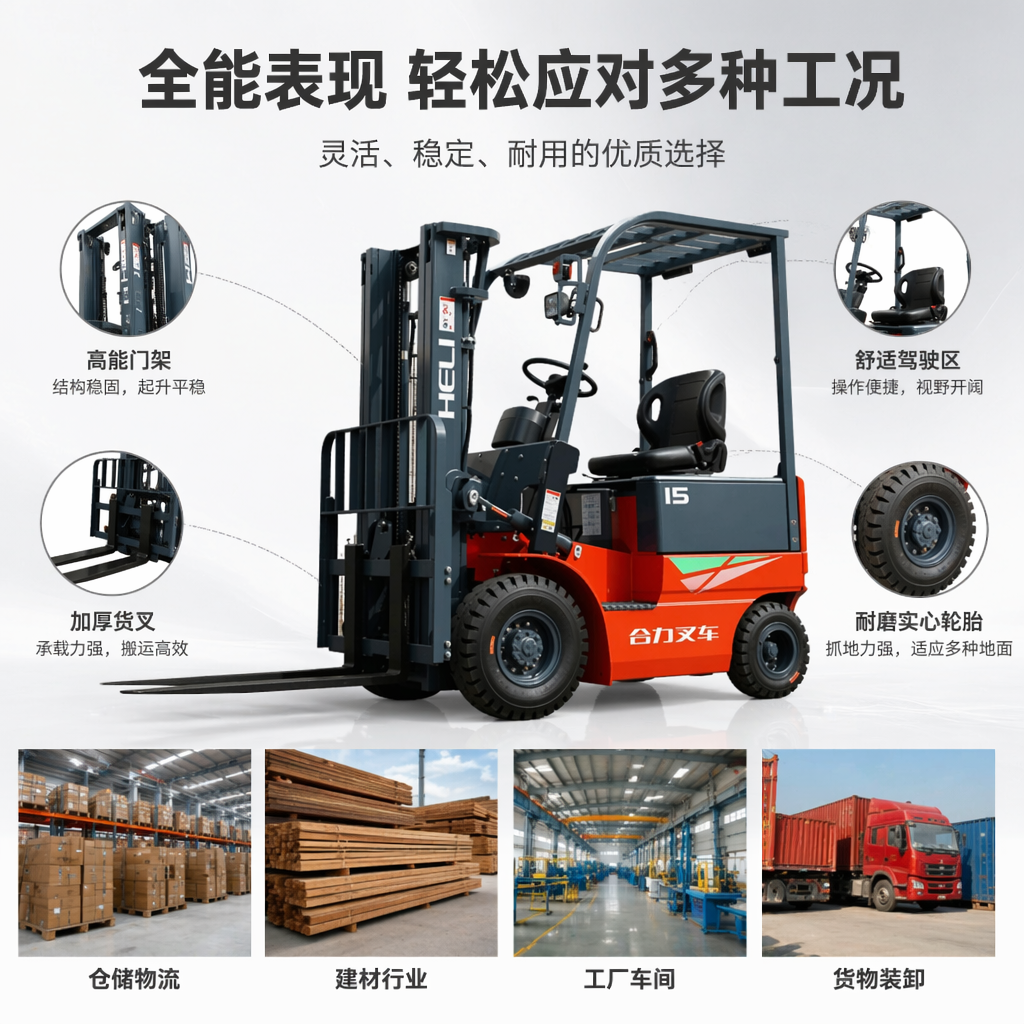 红色黑色相间叉车 工业搬运设备 电动液压叉车