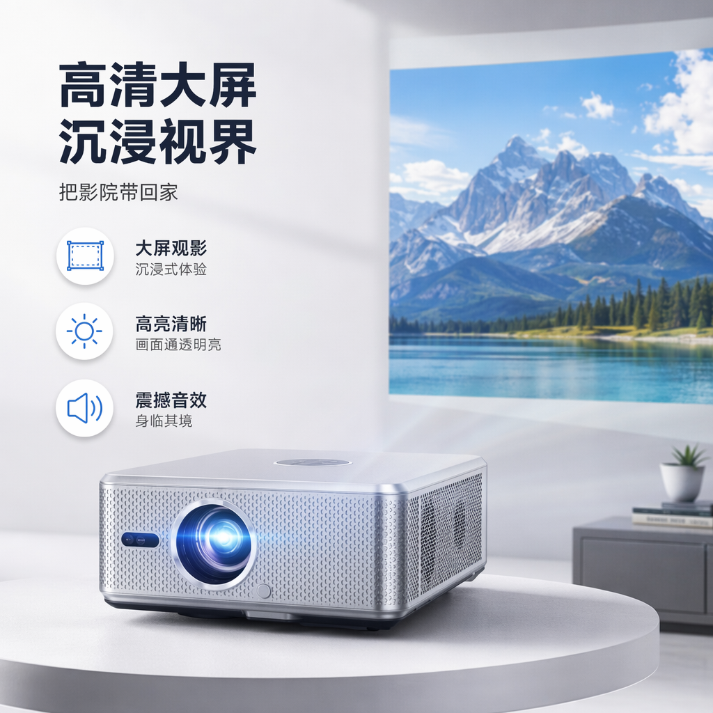 银色便携式家用投影仪高清智能迷你办公娱乐