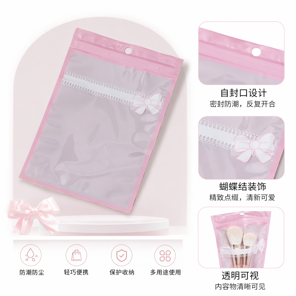 粉色蝴蝶结款密封袋 加厚防潮保鲜食品级家用收纳