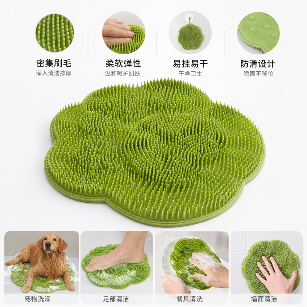 Green silicone massage pad, anti-slip thickened home yoga pad for full-body therapy