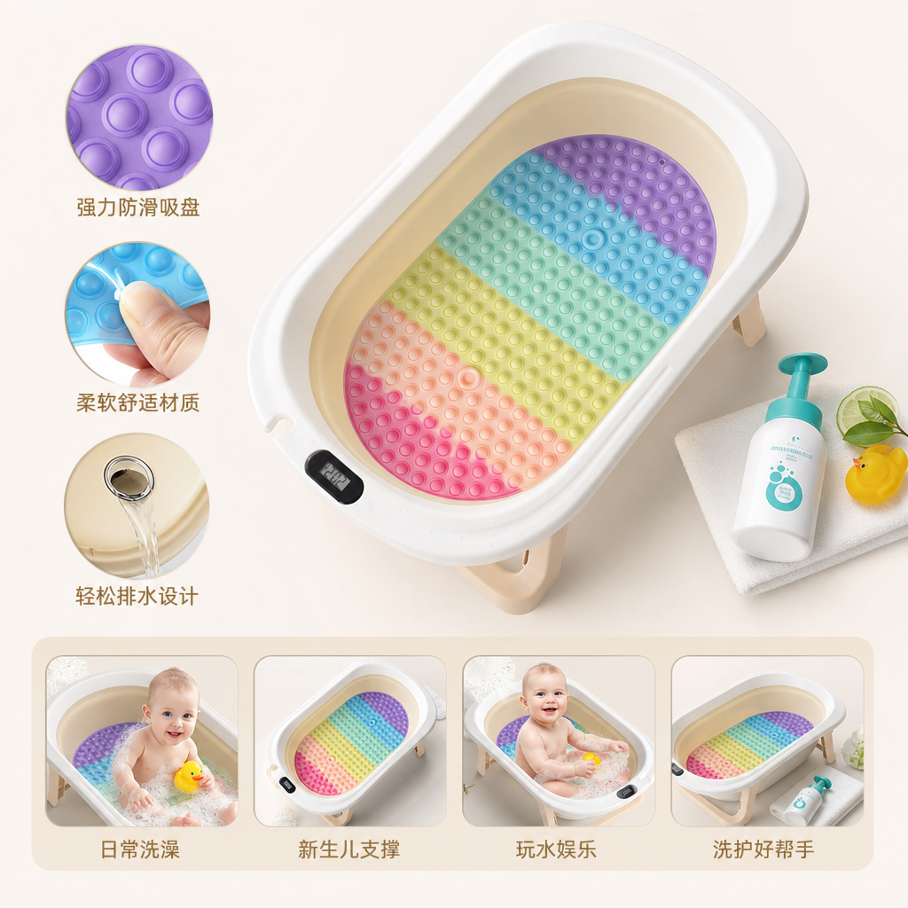 彩色按摩浴盆垫 家用防滑可折叠全身放松浴缸垫