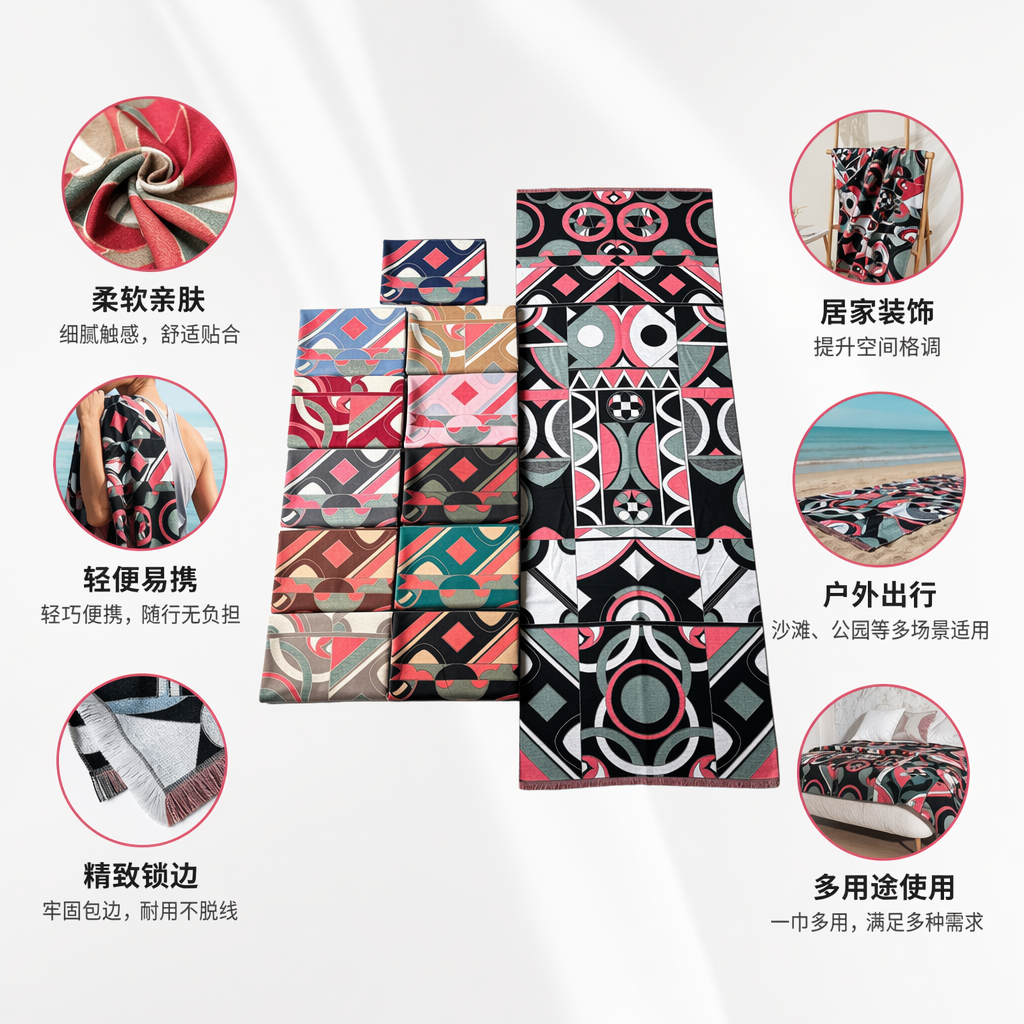彩色几何图案围巾秋冬保暖纯棉女士时尚百搭
