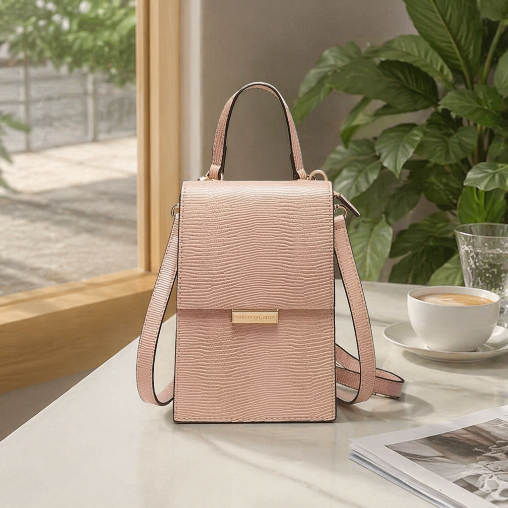 This pink textured handbag is a fashionable and versatile single-shoulder crossbody bag for women details Picture