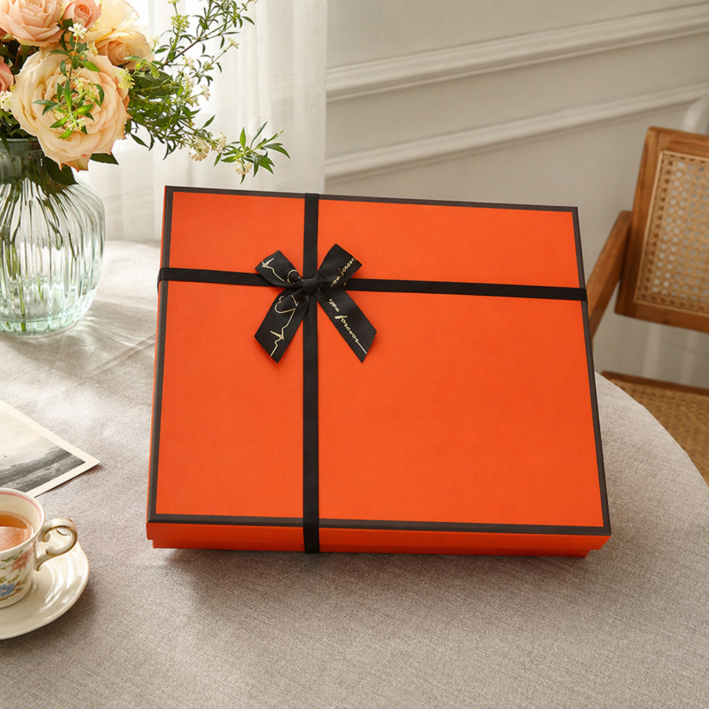 The orange gift box is exquisitely packaged and is the ideal choice for giving gifts during festivals details Picture