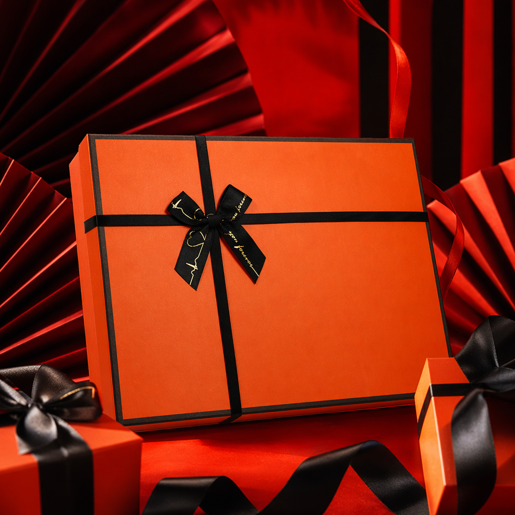 The orange gift box is exquisitely packaged and is the ideal choice for giving gifts during festivals Specification image