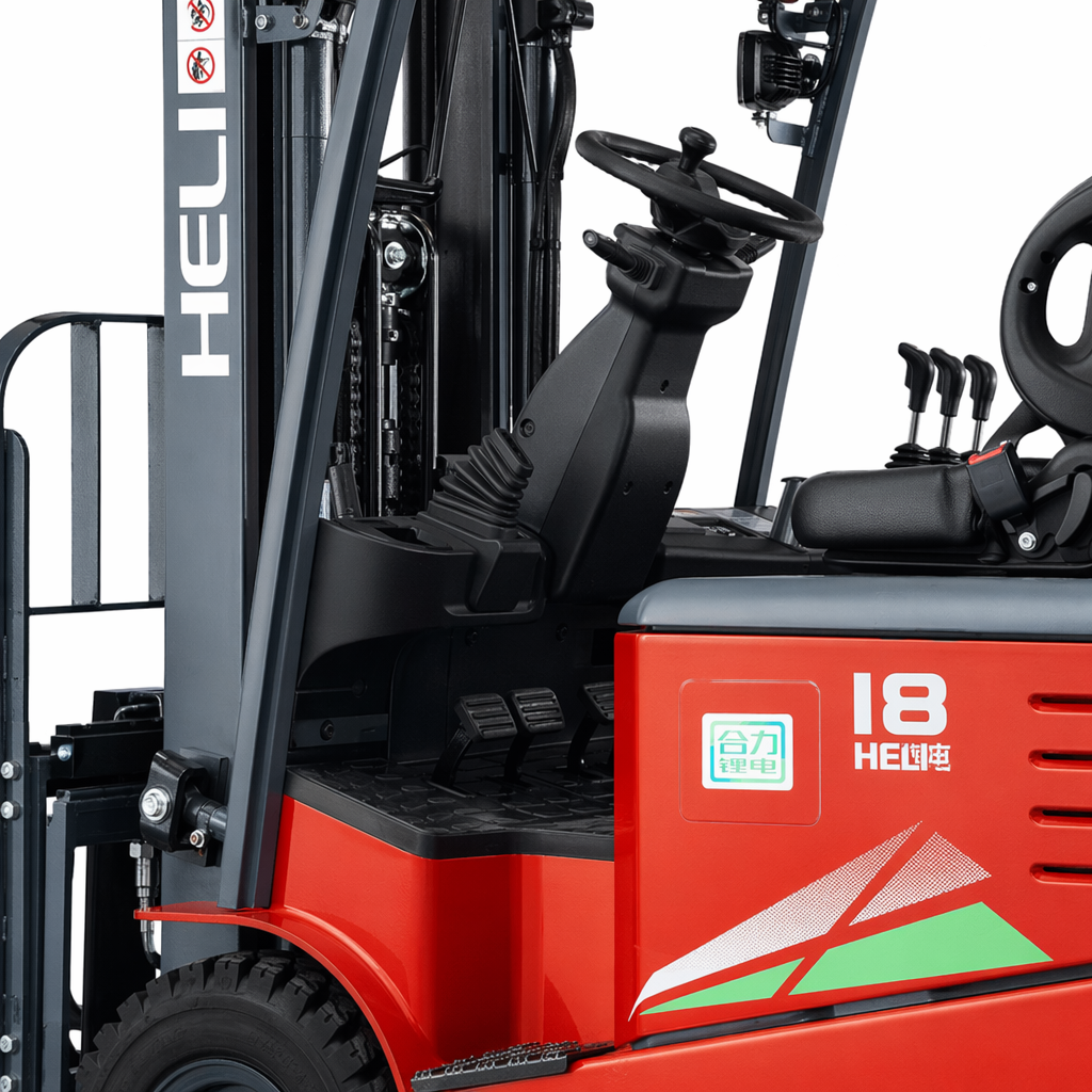 The red electric forklift is an industrial handling equipment powered by a 1.5-ton lithium battery Application Scenario