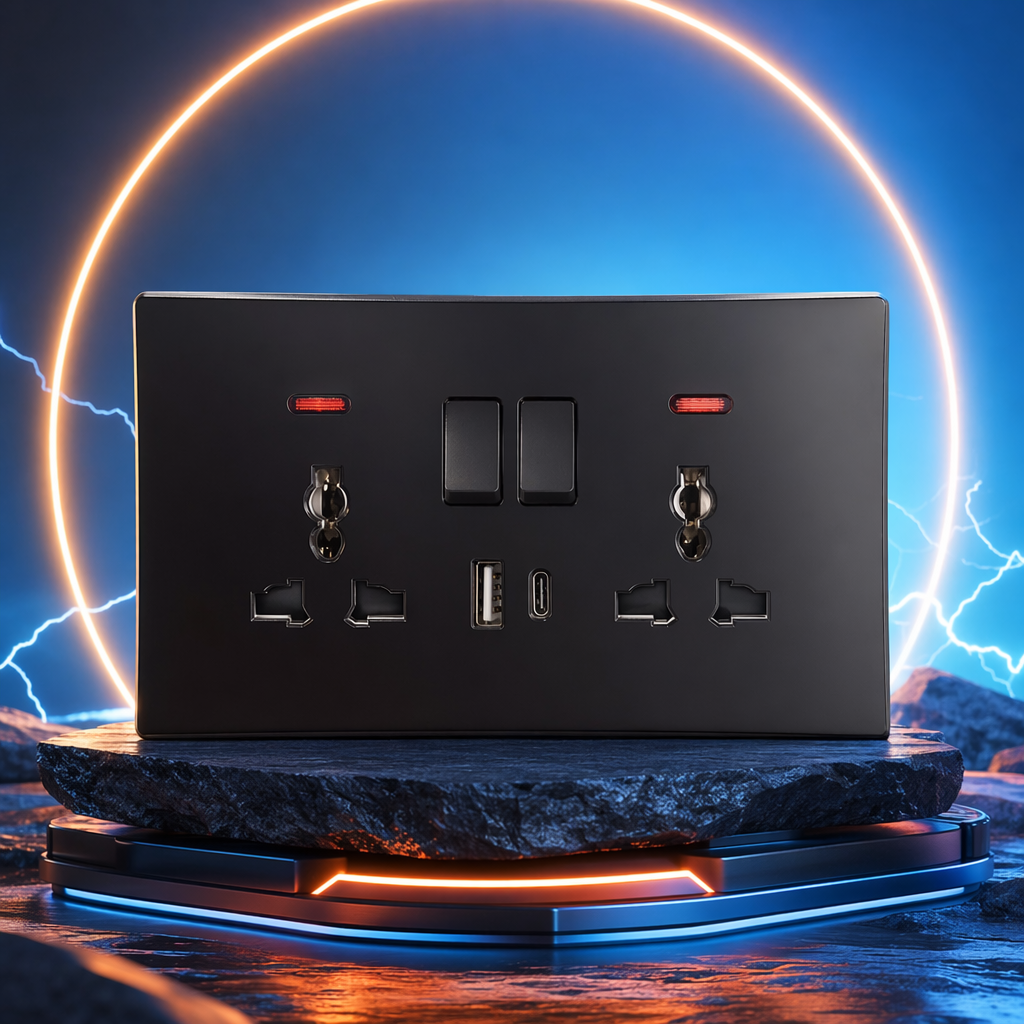 T5/T6 black dual-function USB+C wall socket, safe and anti-electric shock, exclusively for export Specification image