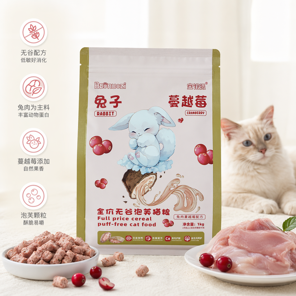 粉色包装袋猫粮天然无谷成猫专用营养均衡宠物食品