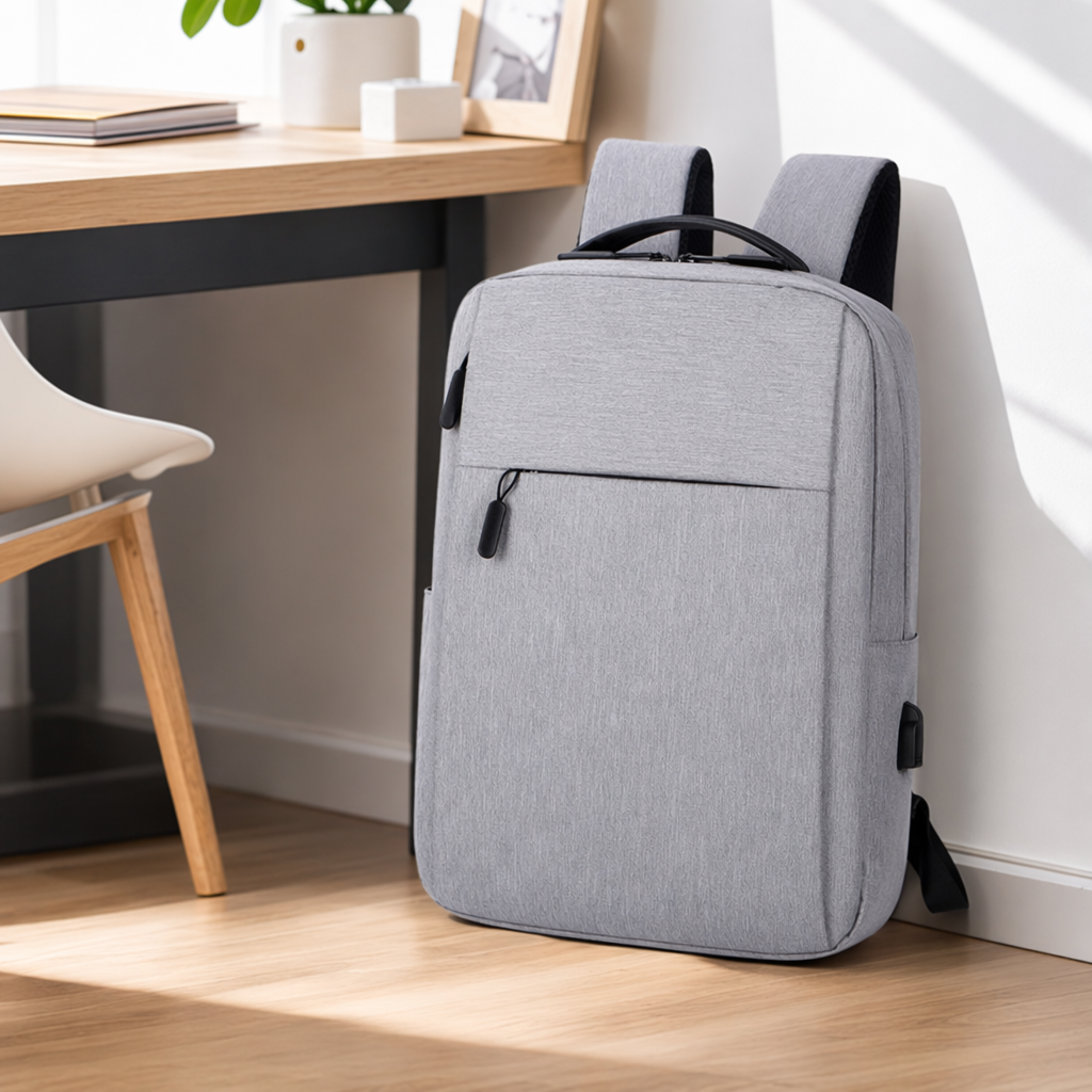 This grey, simple and fashionable backpack is lightweight and has a large capacity for student commuting details Picture