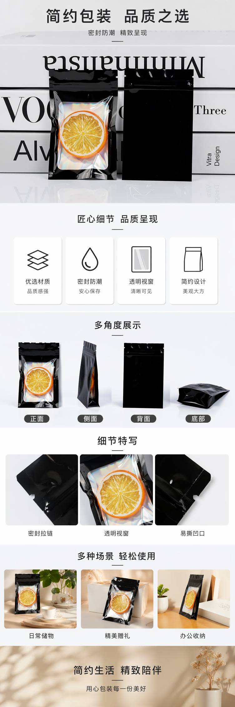 黑色密封袋装橙子切片 保鲜防潮独立小包装水果零食详情1