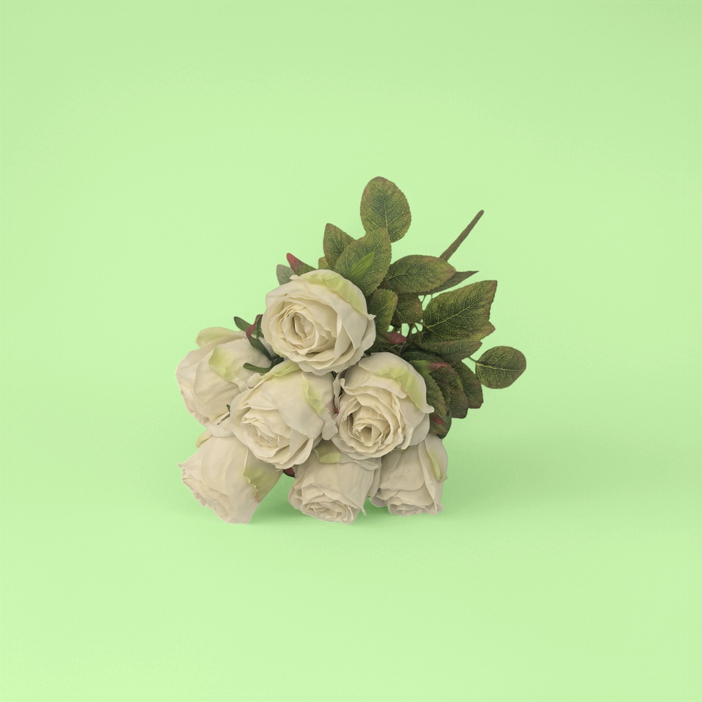 A delicate bouquet of white artificial roses and preserved flowers for decorating the living room and bedroom