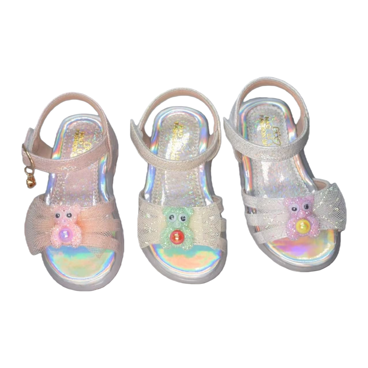 دببة قوس قزح مزخرفة بثلاثة أزواج من الصنادل للفتيات Item Picture