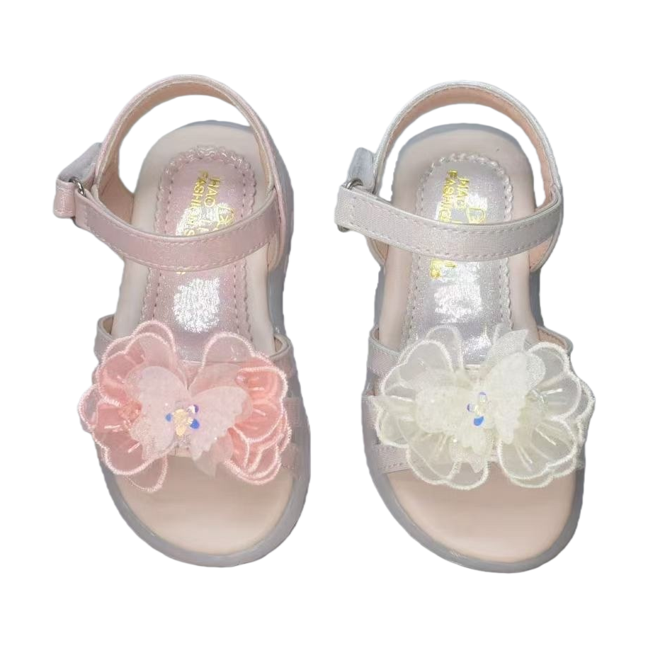 Pink and white flower-decorated children's sandals for girls in summer are breathable, anti-slip and comfortable Item Picture