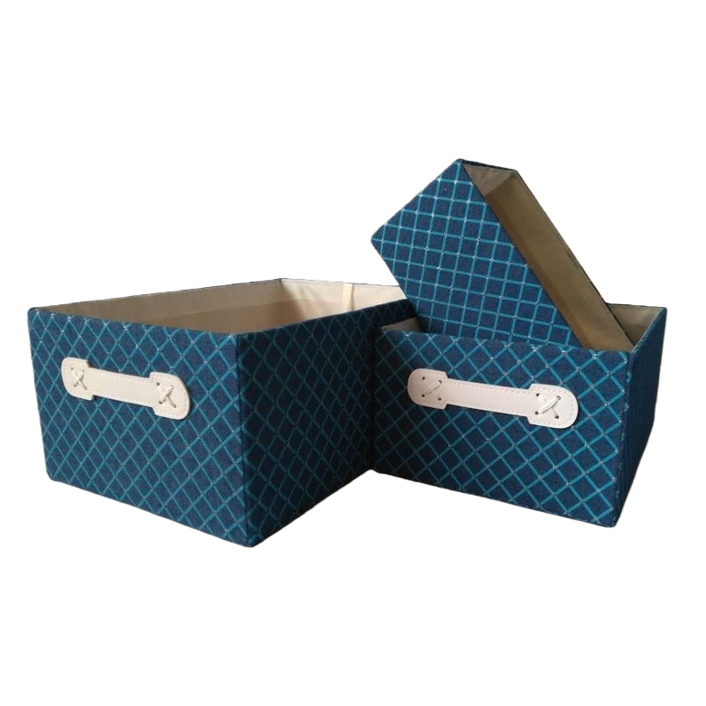 Blue checkered fabric storage box, a home organization wonder and multi-functional storage box Item Picture