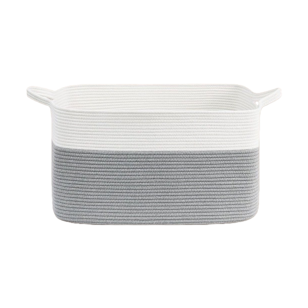 White and grey rope-woven storage basket for home living room and bedroom organization and storage Item Picture