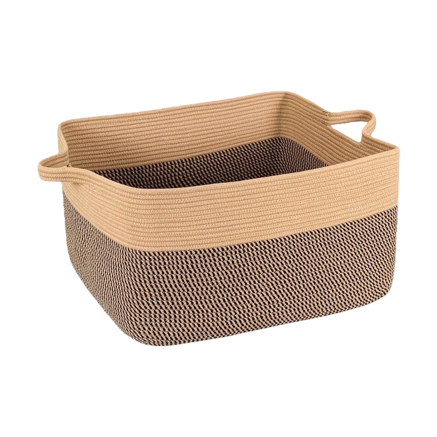 Beige and dark brown woven storage baskets, large-capacity household storage baskets, living room and bedroom organizing baskets Item Picture