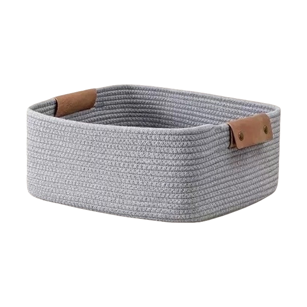 Grey woven storage basket, large-capacity household storage basket, living room and bedroom organizing basket Item Picture