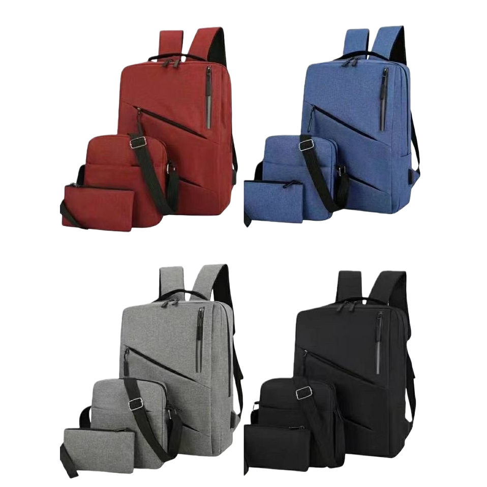 Red, blue, grey and black backpack sets are available in four colors for fashionable commuting student schoolbags Item Picture
