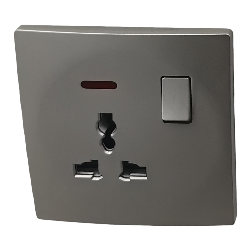 T5 grey and Gold 13A multi-functional wall socket, flame-retardant PC material, suitable for both home and office use Item Picture