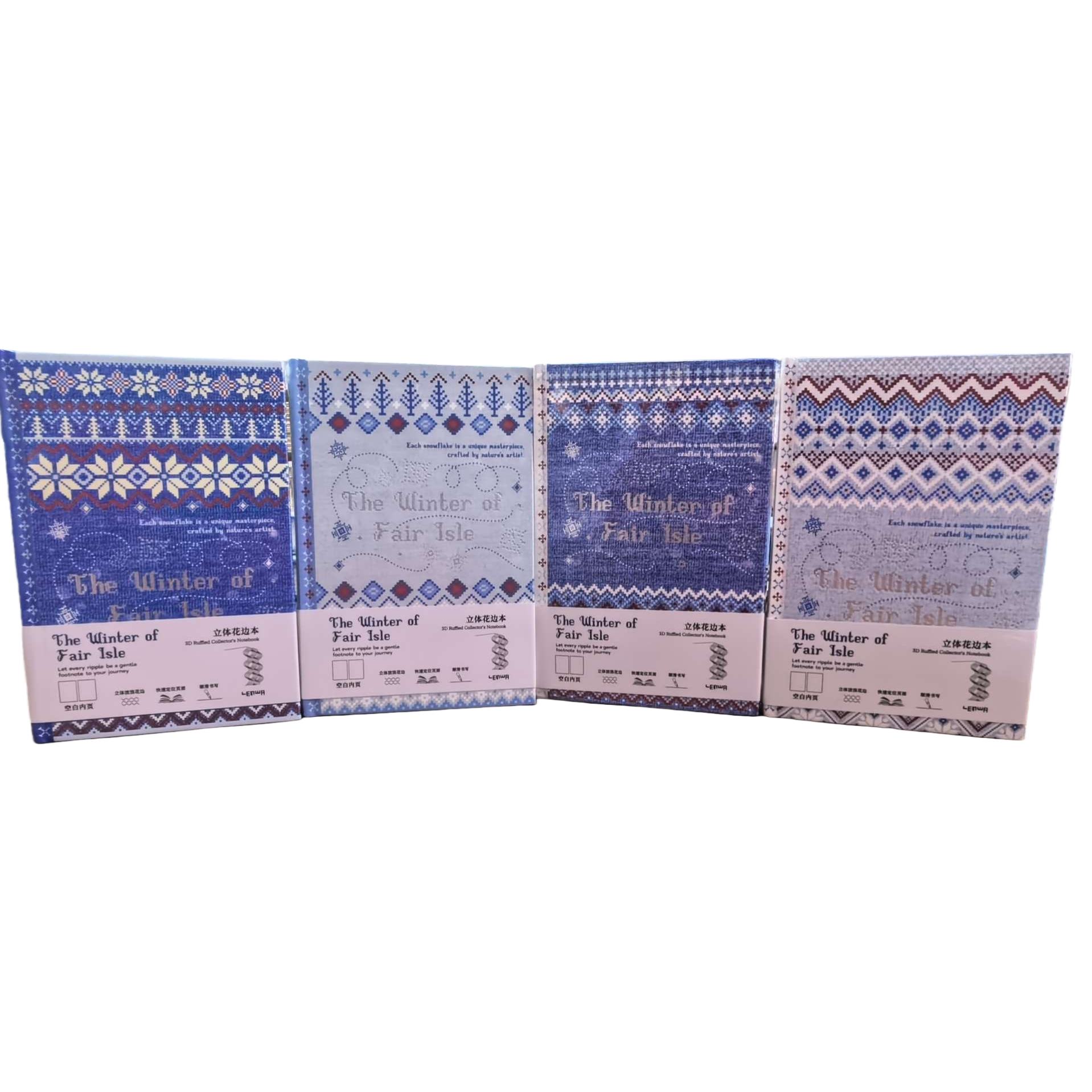 Четыре тетради с синими, белыми и красными геометрическими узорами Item Picture