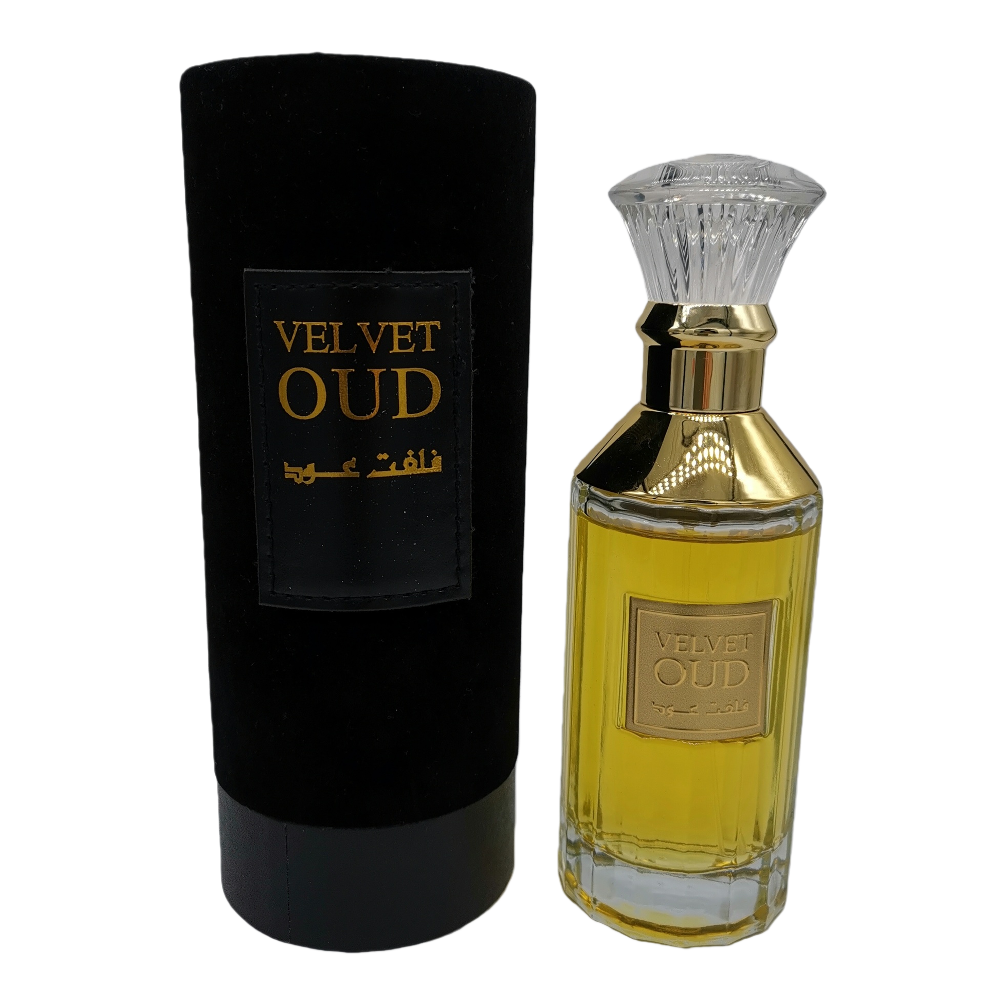 Velvet Oud golden perfume bottle with black suede gift box Item Picture