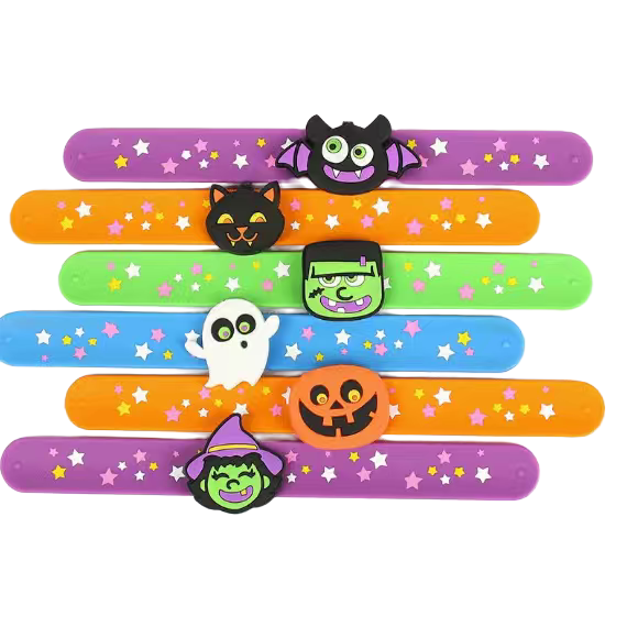 Colorful Halloween-themed silicone wristbands, silicone patting rings with cartoon ghost decorations, festival party accessories Item Picture