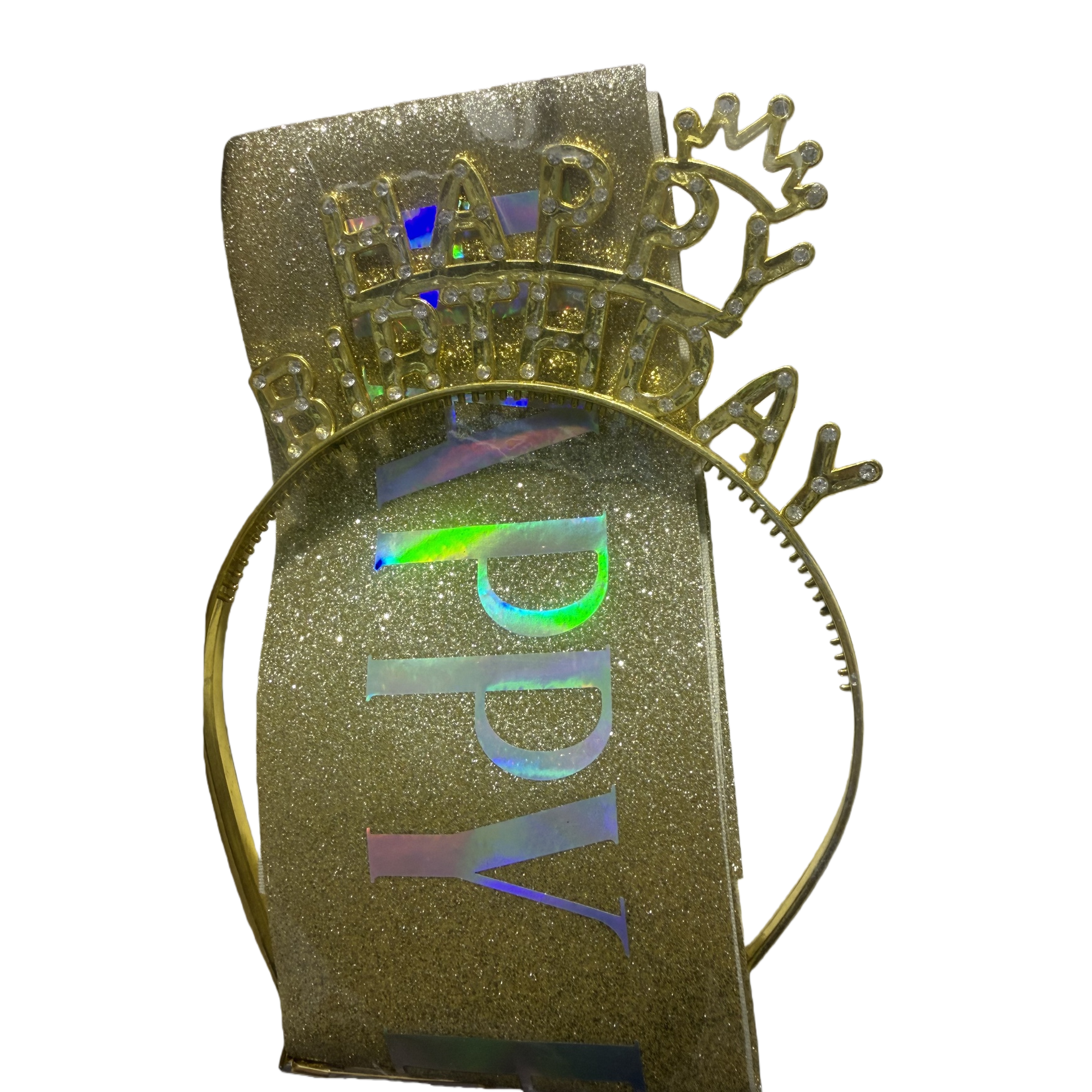 Golden sequined HAPPY headband decoration, fashionable hair accessory, suitable for both girls and adults Item Picture