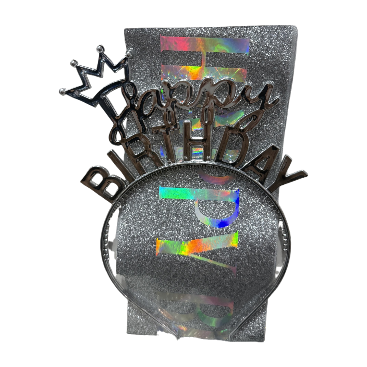 Silver glitter background rainbow "HAPPY BIRTHDAY" metal three-dimensional words crown birthday decoration Item Picture