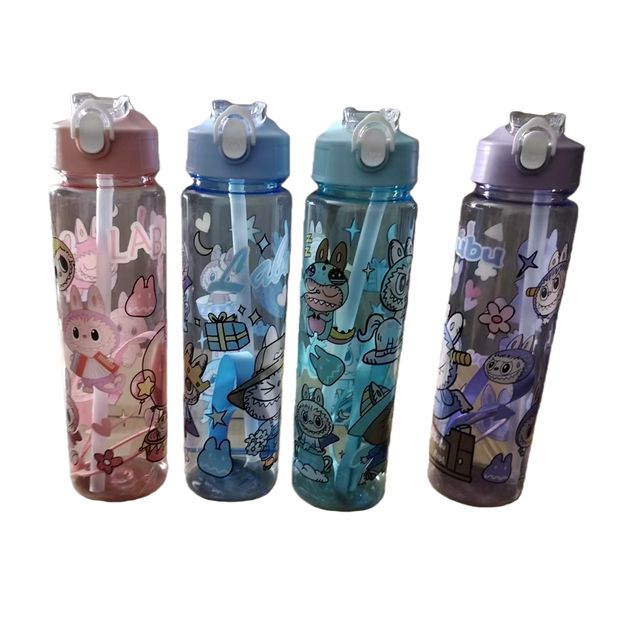350ml color cartoon children's water cup, leak-proof straw cup, portable water bottle with cute animal patterns Item Picture