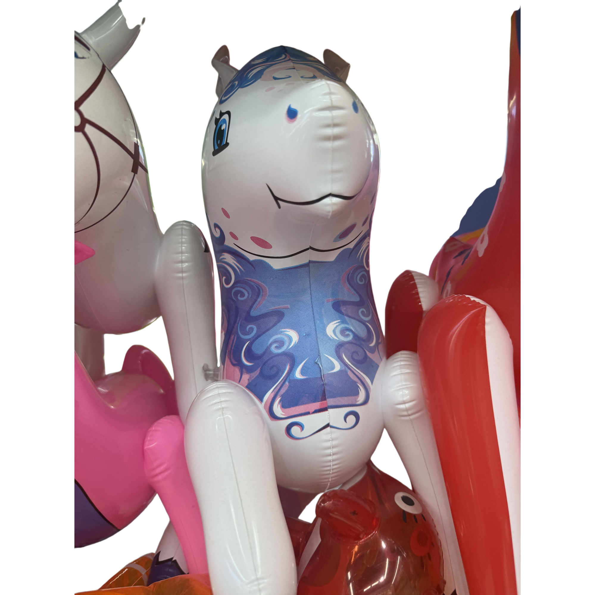 White inflatable dolls with blue and purple patterns are cute and fun home decoration children's toys Item Picture