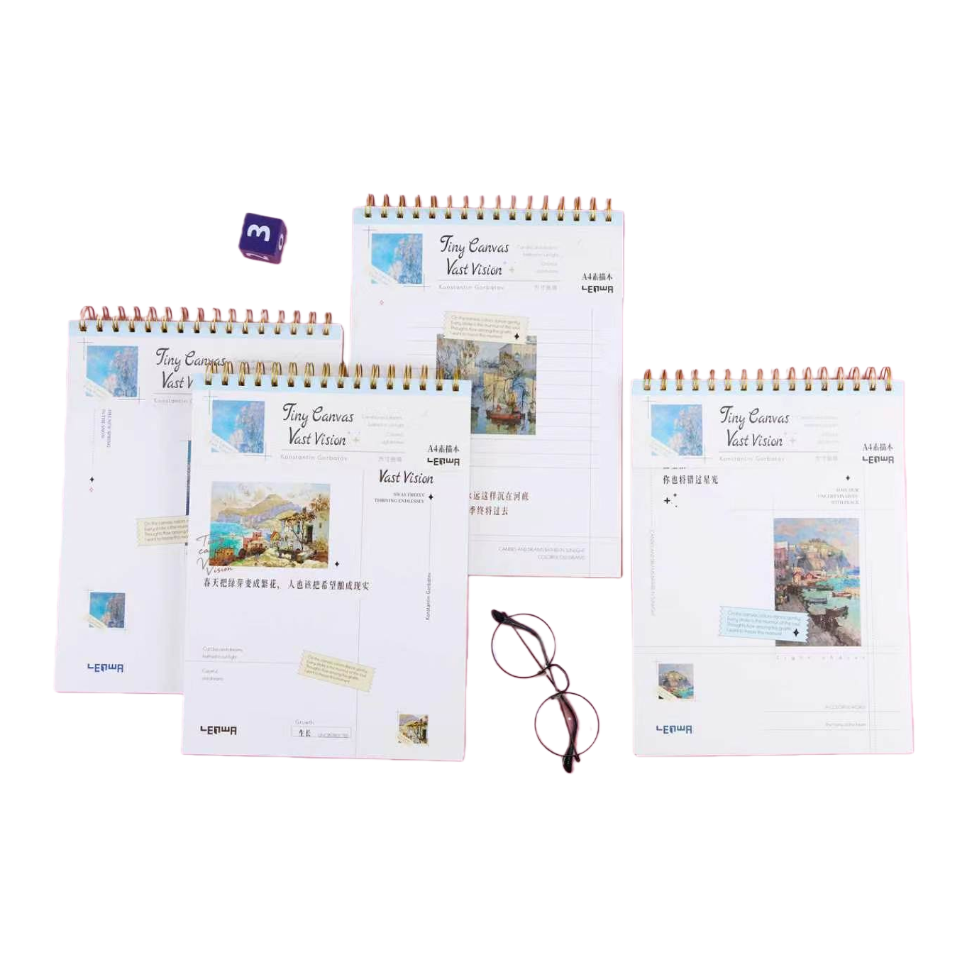 رسومات خلفية وردية مجلدة مع نظارات سوداء وختم خشبي من النرد الأزرق Item Picture
