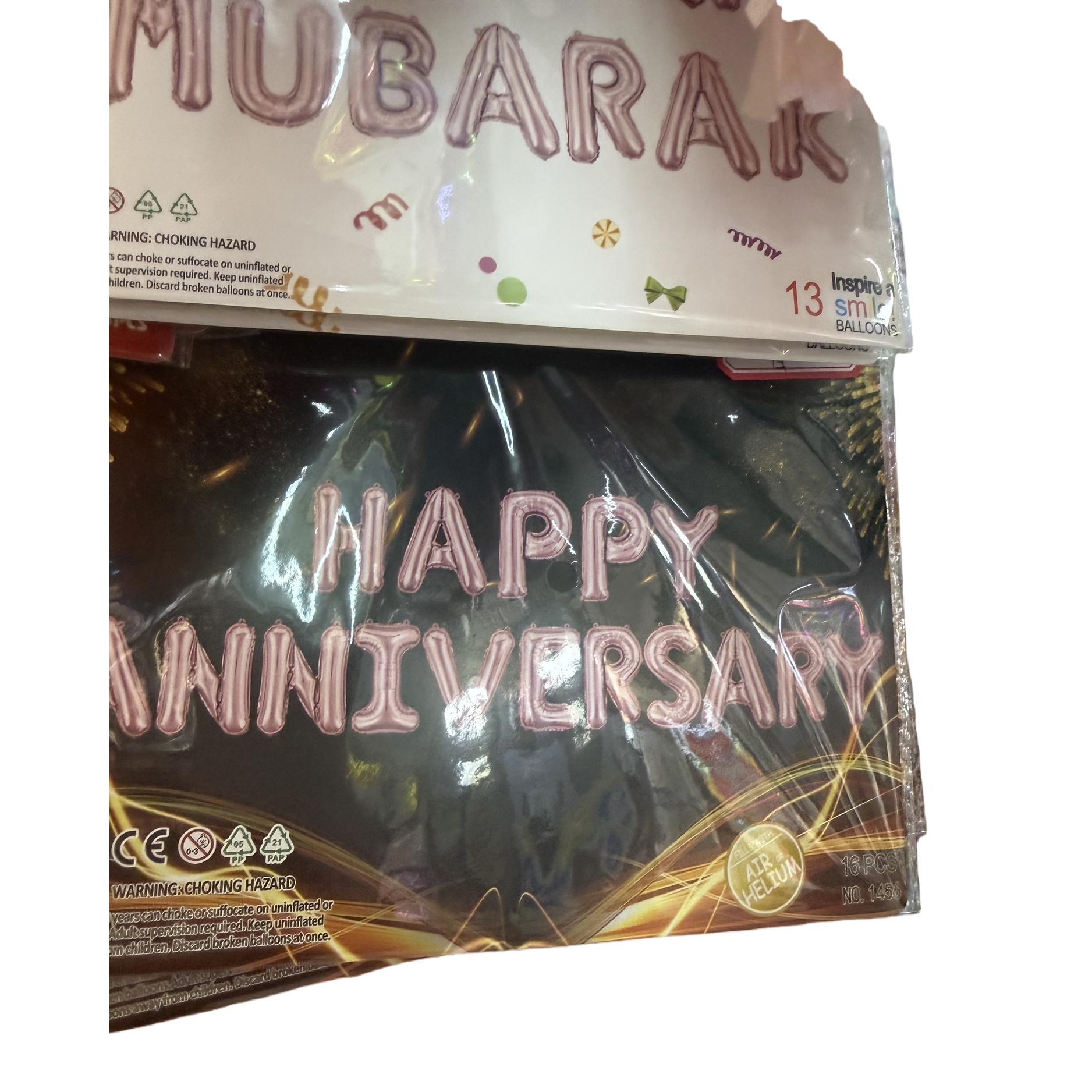 粉色气球字母“HAPPY ANNIVERSARY”白底实物图