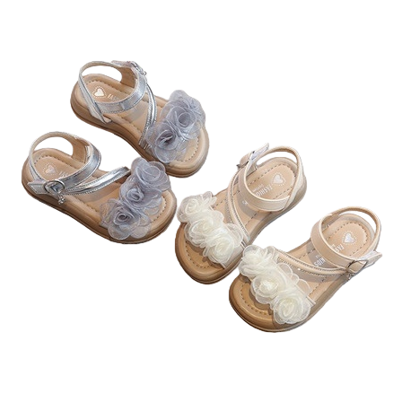 Silver and white flower-decorated sandals for women are simple, fashionable and versatile in summer Item Picture