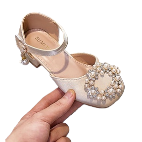 اللؤلؤ مزخرف بأحذية فتاة صغيرة ذات قماش واحد Item Picture
