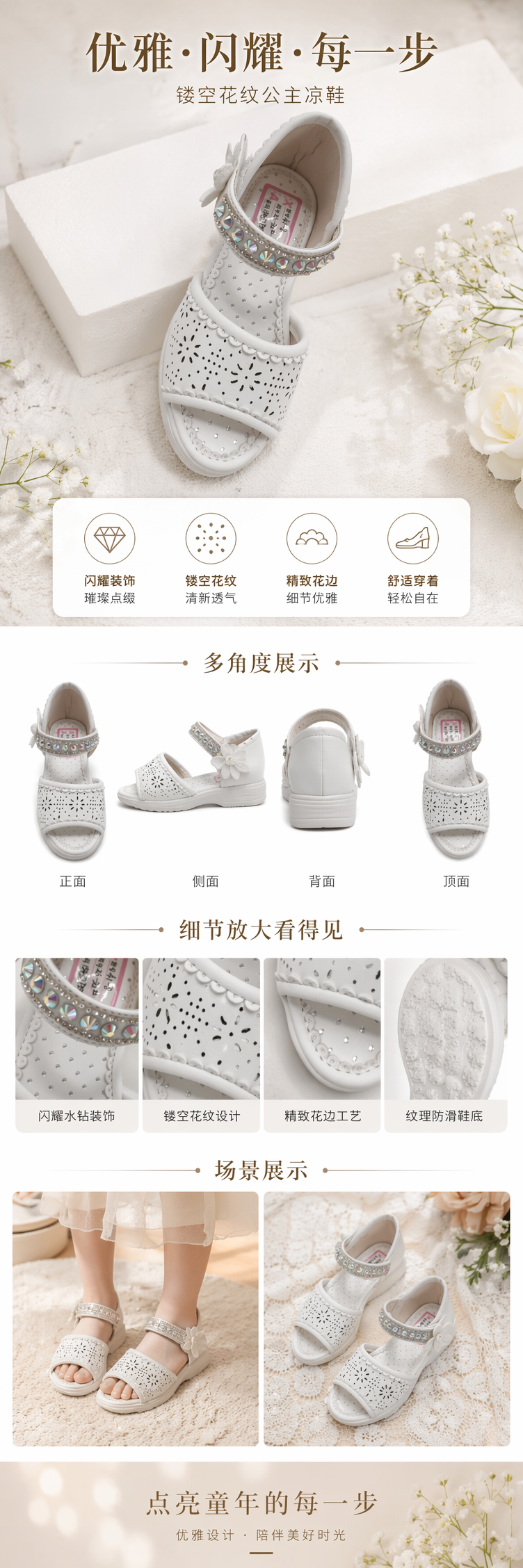 白色女童凉鞋夏季透气防滑软底公主风儿童单鞋 pic 1
