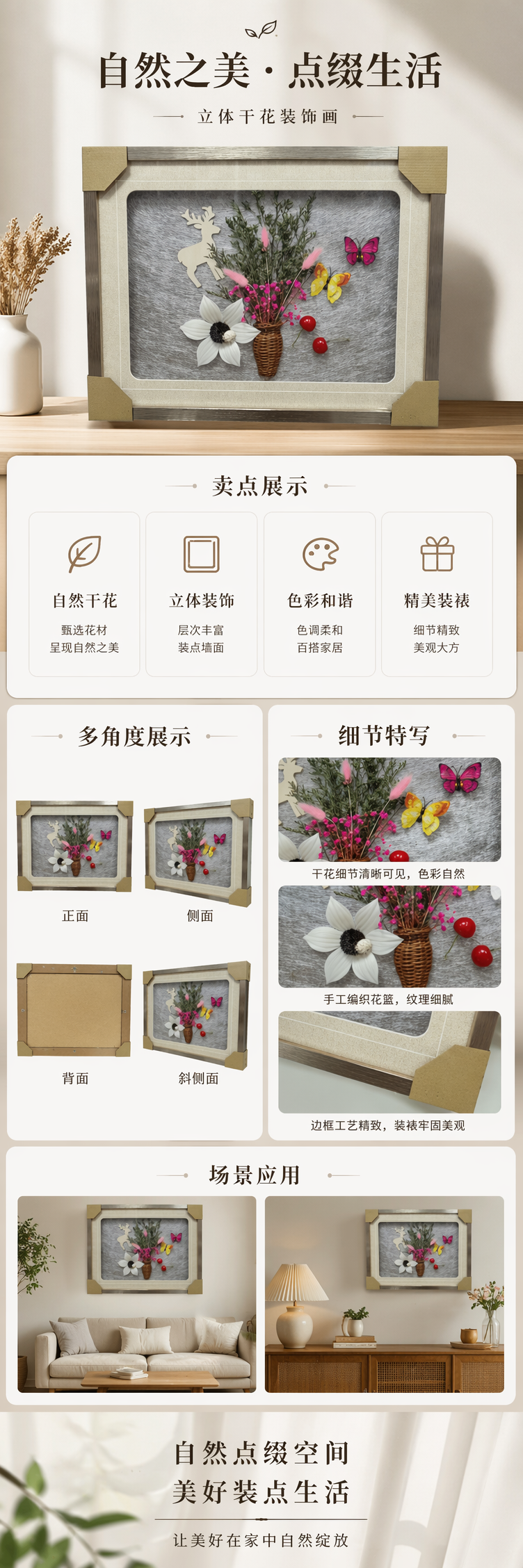 厂家直销厂家直销彩色蝴蝶与干花装饰画北欧风客厅卧室挂画简约ins风详情1