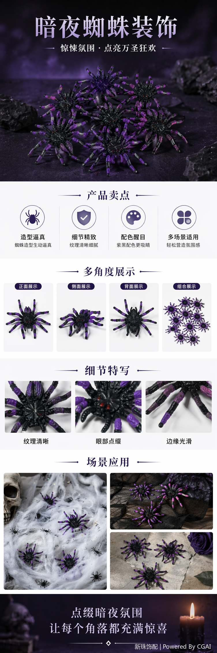 紫色黑纹仿真玩具蜘蛛儿童益智毛绒玩偶详情1