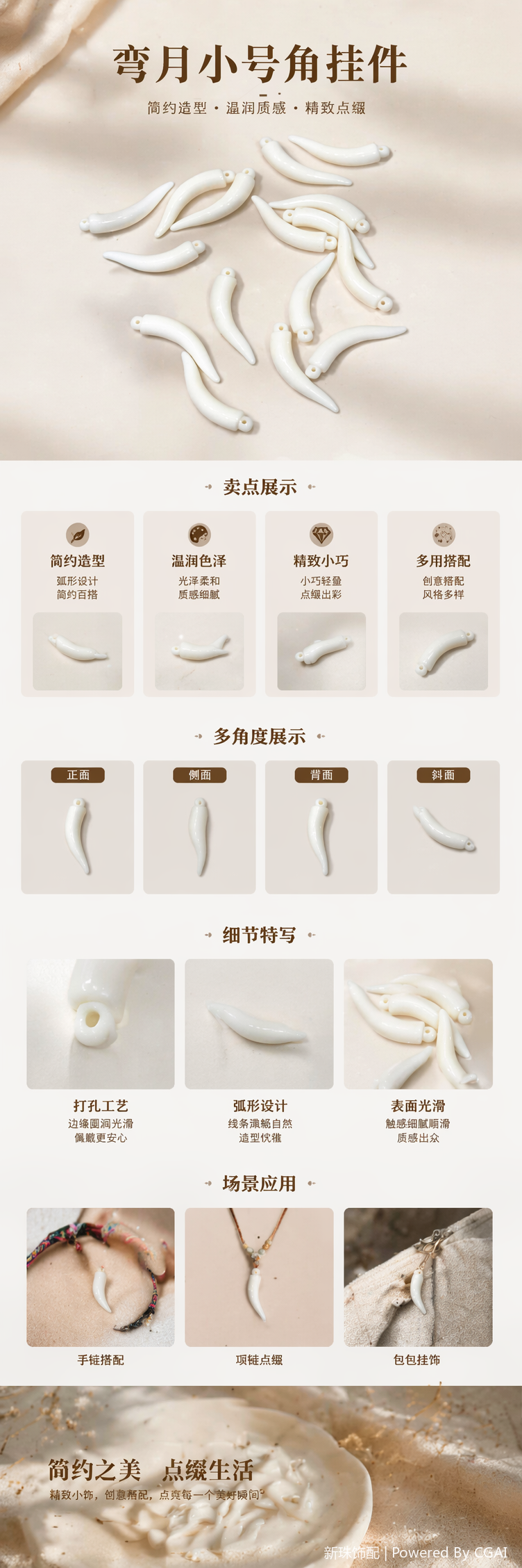 白色牙形吊坠 时尚简约百搭项链 女士个性饰品详情1