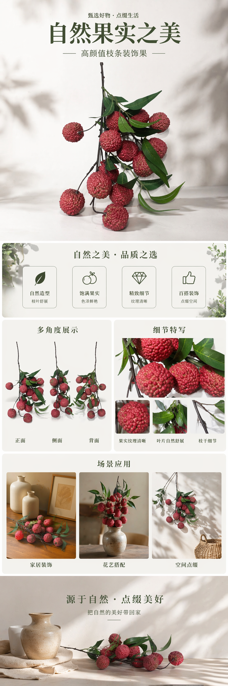 红色荔枝果实枝条 新鲜采摘 枝头挂果 自然成熟 荔枝枝条装饰详情1
