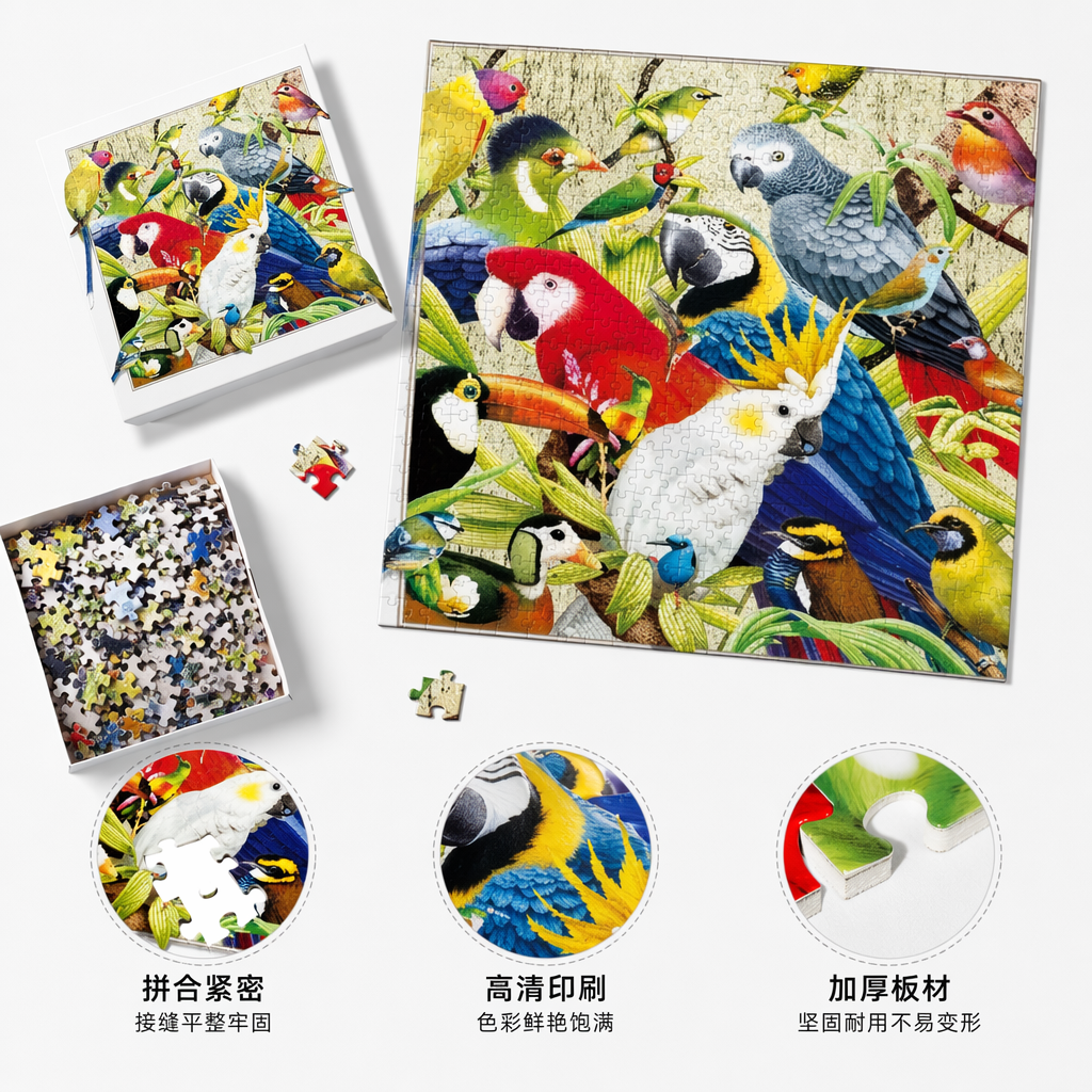 彩色鸟类群像装饰画客厅挂画卧室墙饰艺术印刷画