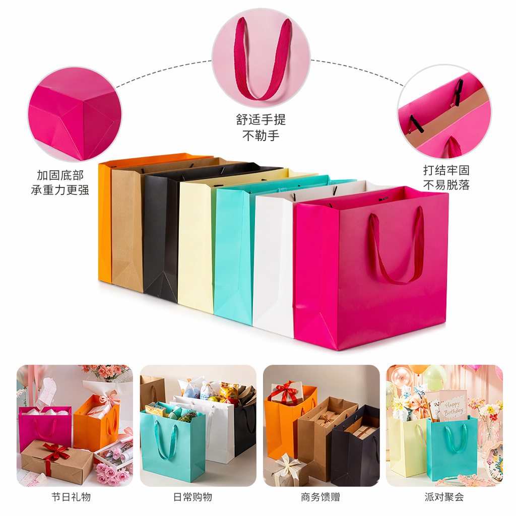 彩色手提袋大容量环保购物袋可折叠便携式时尚简约
