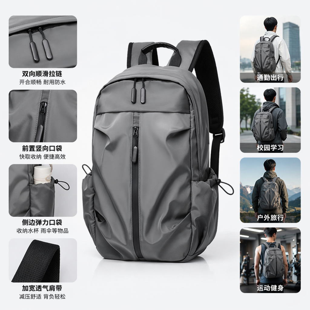 A simple, fashionable and casual grey backpack
