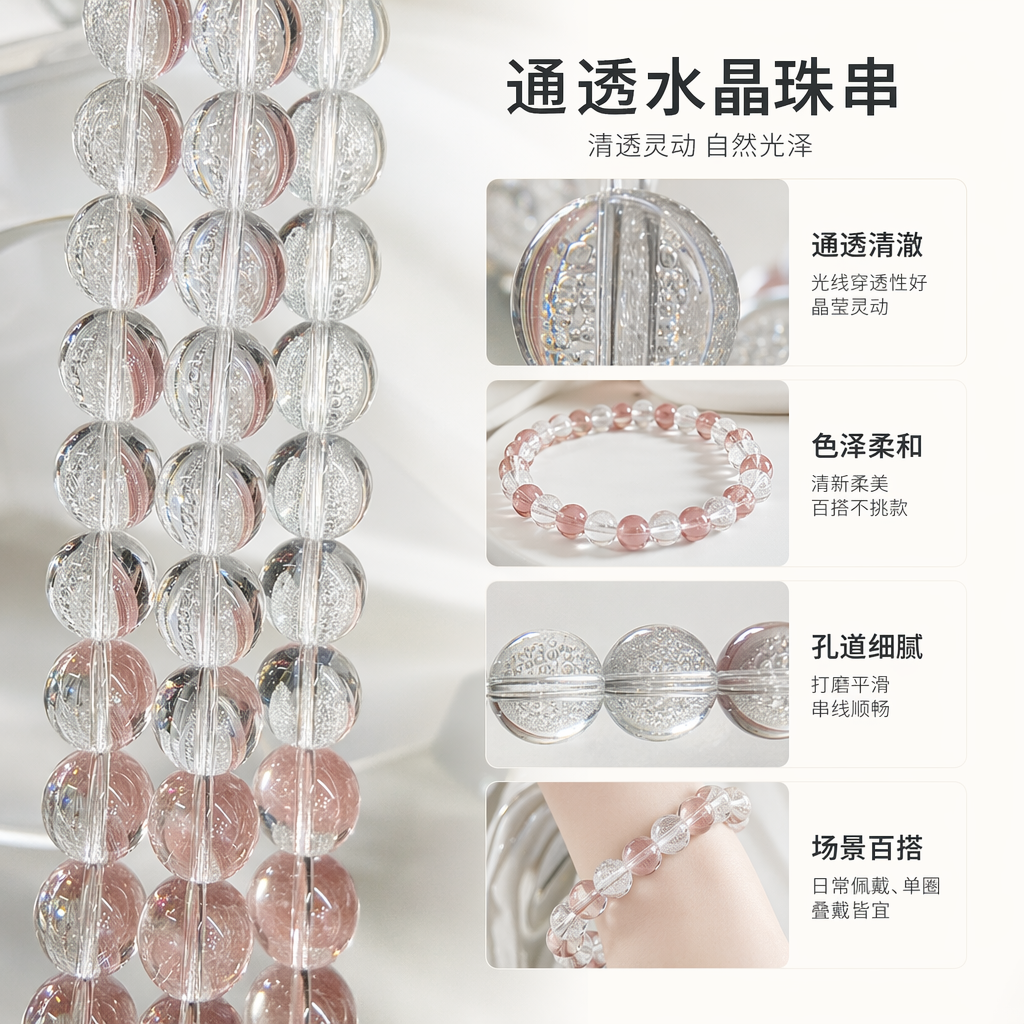 透明水晶珠串 手工编织天然水晶手链饰品
