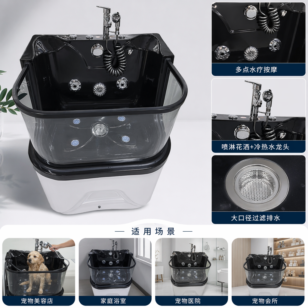 黑色足浴盆家用恒温按摩泡脚桶大容量静音加热可折叠