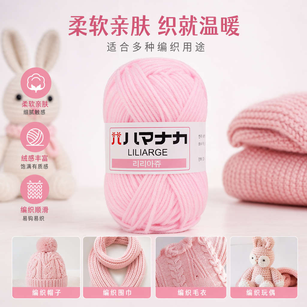 浅粉色毛线团 手工编织毛线球毛线团针织毛线